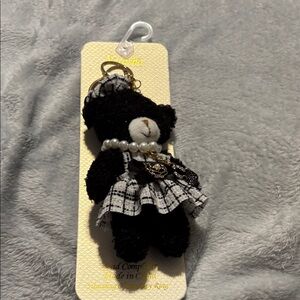 Natasha Couture Black and White Tweed Teddy Bear Keychain